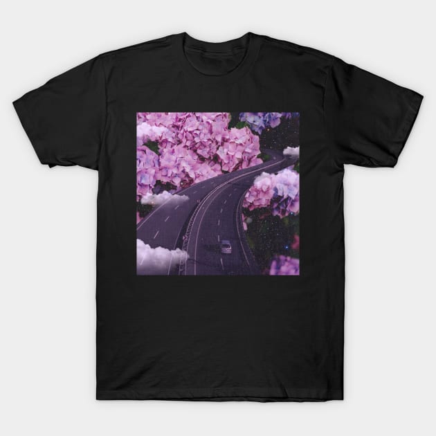 Pink Flower Road T-Shirt by RiddhiShah